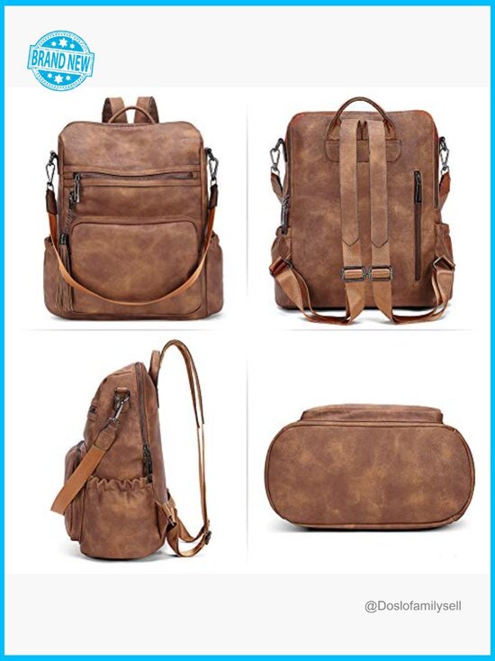 Large Leather Backpack Purse Convertible Shoulder Bag Tassel Detail Travel main image 6